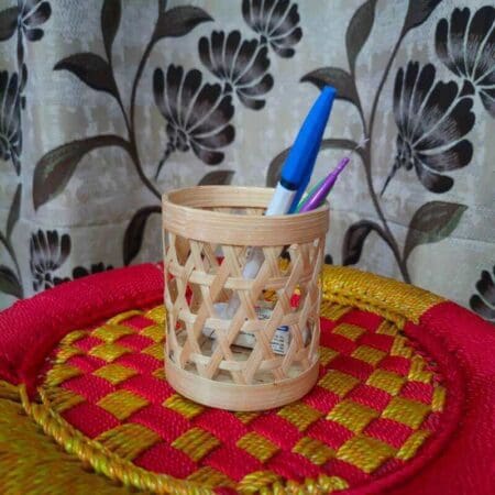 handmade bamboo pen stand round jali style - Uttarakhand haat