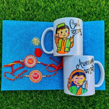 Aipan Art Bhaiya Bhabhi Rakhi Combo With Dajyu Bhabhi Mugs