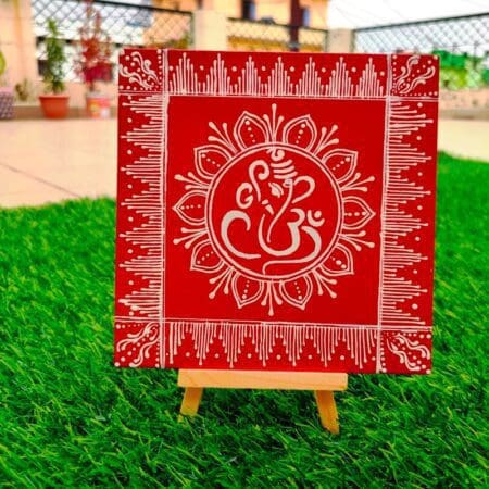 Aipan Art Lord Ganesha Painting with Wooden Easel
