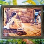 Kumauni Lady Using Hand Mill Painting With Wooden Frame