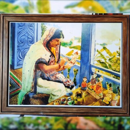 Kumauni Lady Making Idols Painting With Wooden Frame