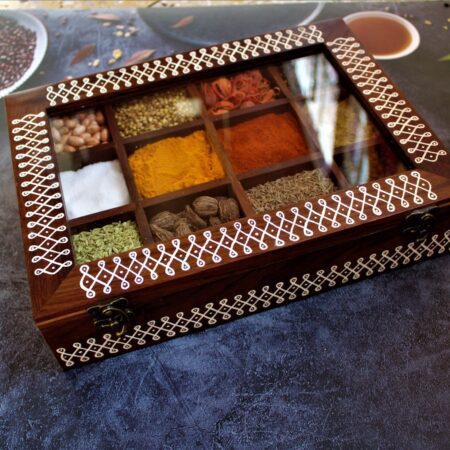 Kolam Inspired Hand Painted Sheesham Wood Spice Box