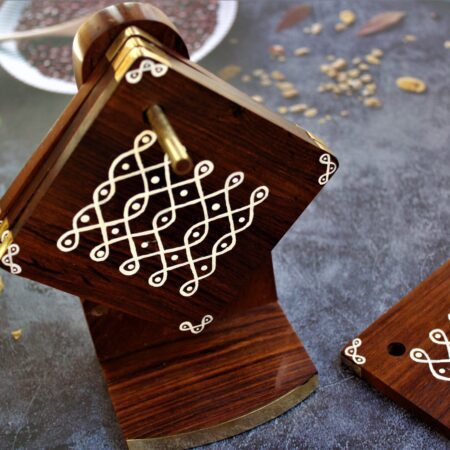 Kolam Inspired Hand Painted Sheesham Wood Coaster Set