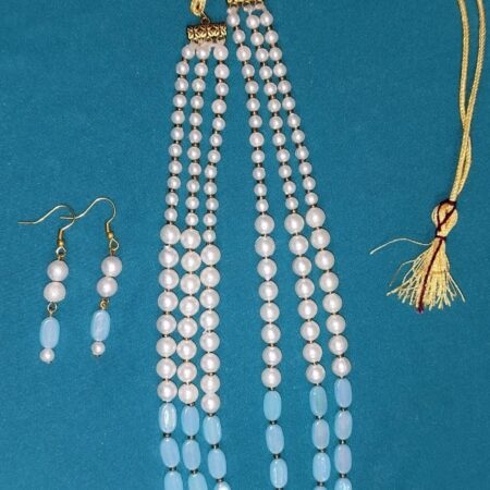 White & Sky blue Multilayer Necklace & Earring Set