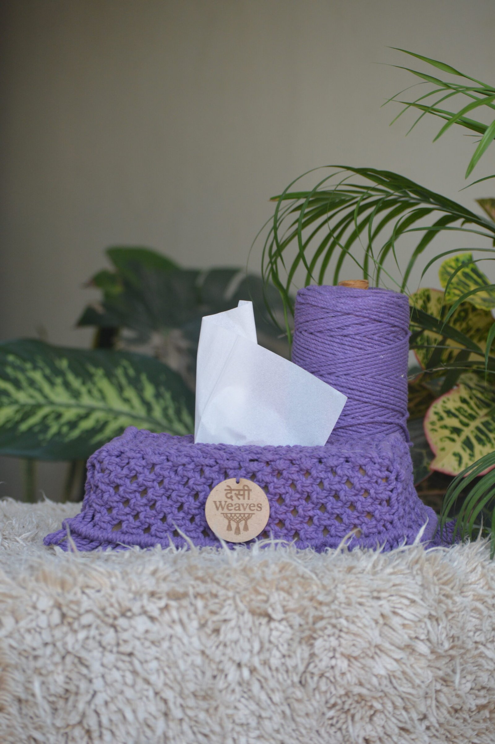 Blue देसी Weaves Macrame Tissue Box - Image 1