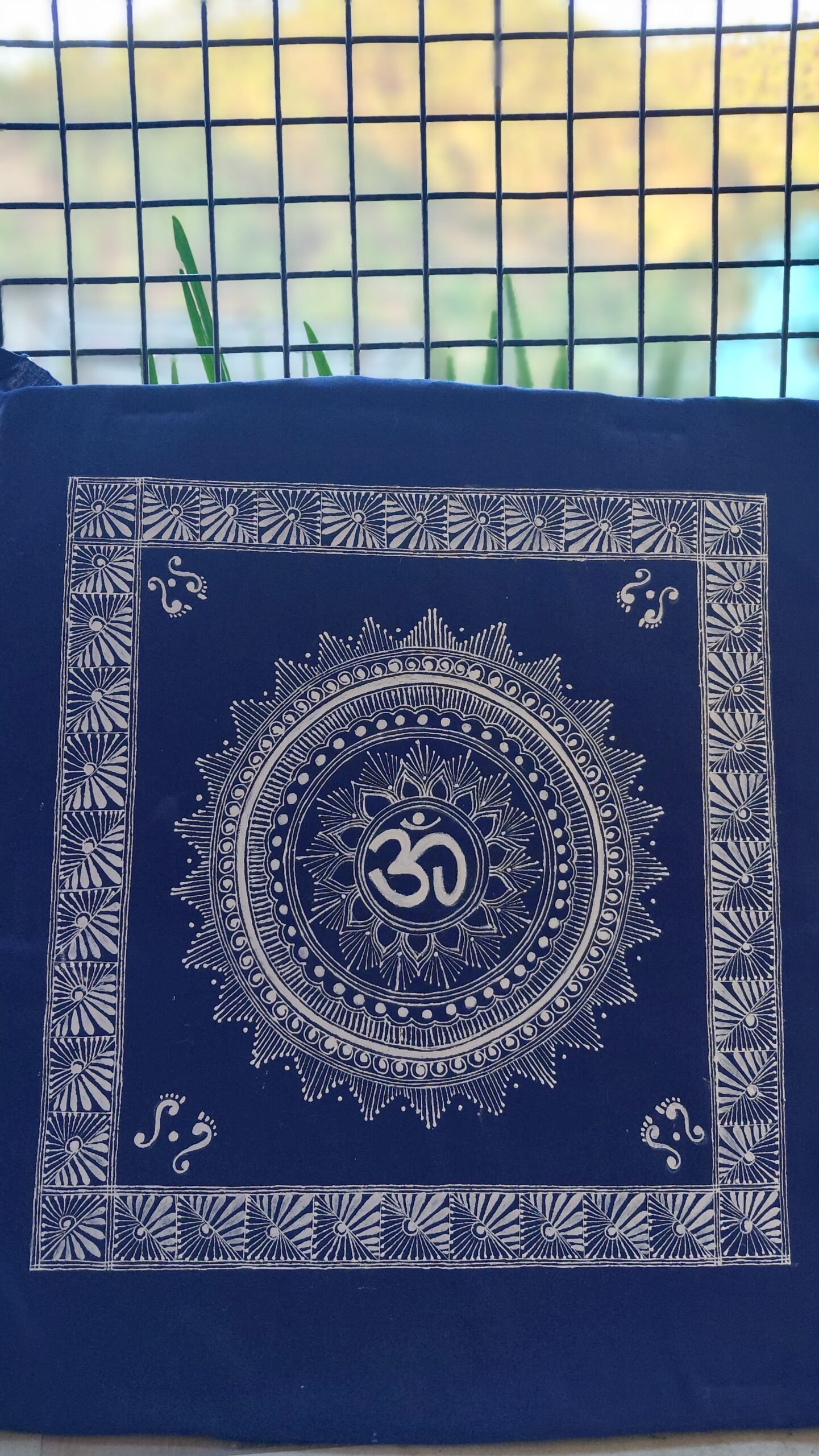20260504_182433 Handcrafted Blue Aipan Cotton Wall Hanging – Traditional Kumaoni Home Décor - Image 1