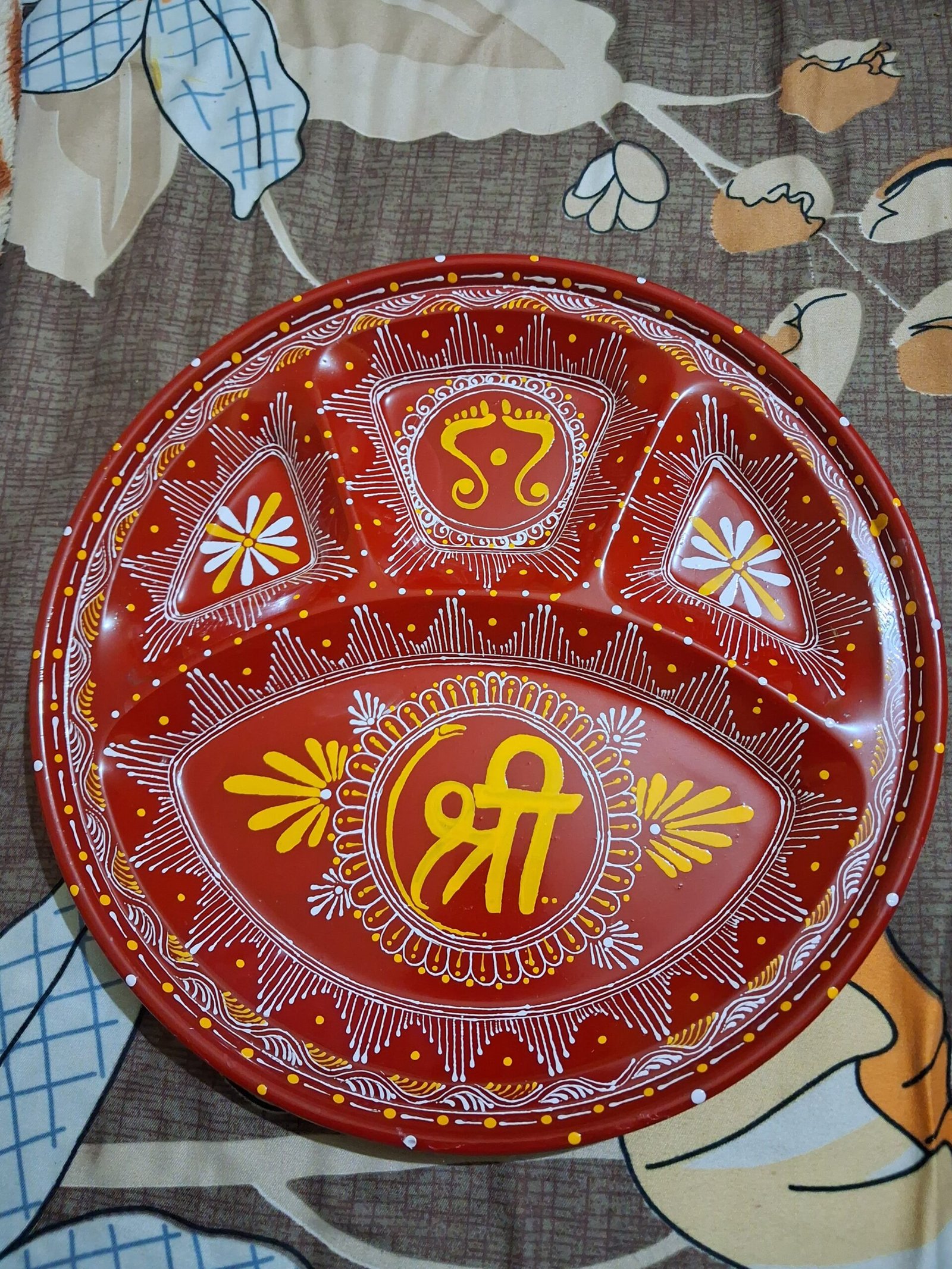 Handmade Aipan Pooja Thali(Steel) Handmade Steel Aipan Pooja Thali