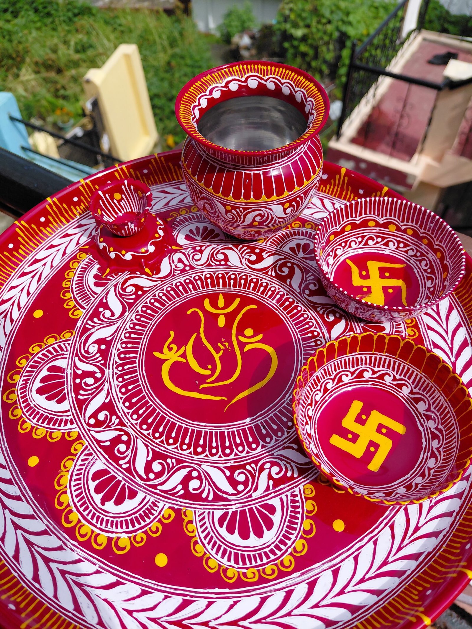 20260826_094119 Handcrafted Aipan Karwa Chauth Pooja Thali Set – Traditional Uttarakhandi Karwa Chauth Set 🌸 - Image 1