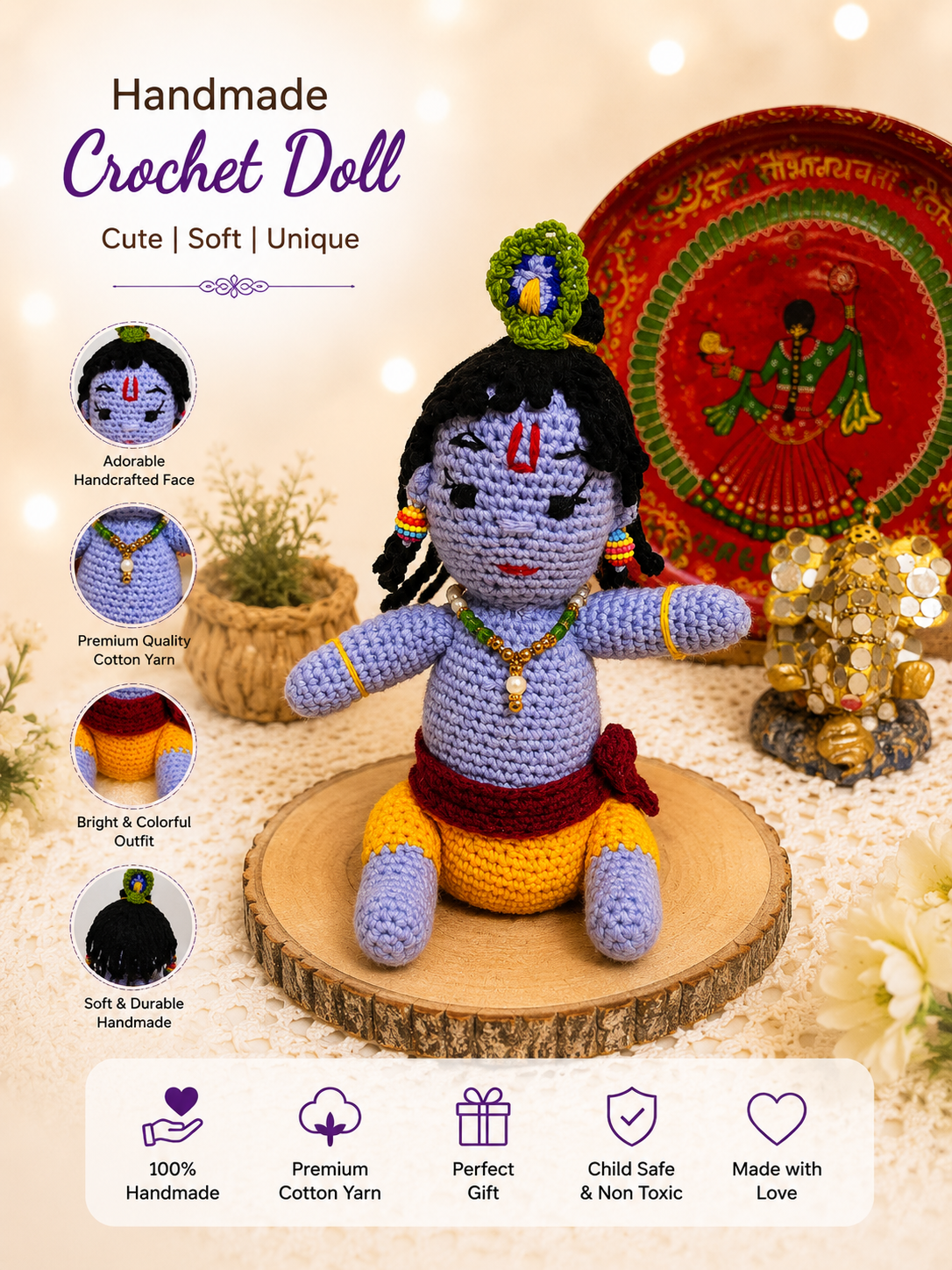 Handmade crochet Krishna idol Handmade crochet Krishna idol