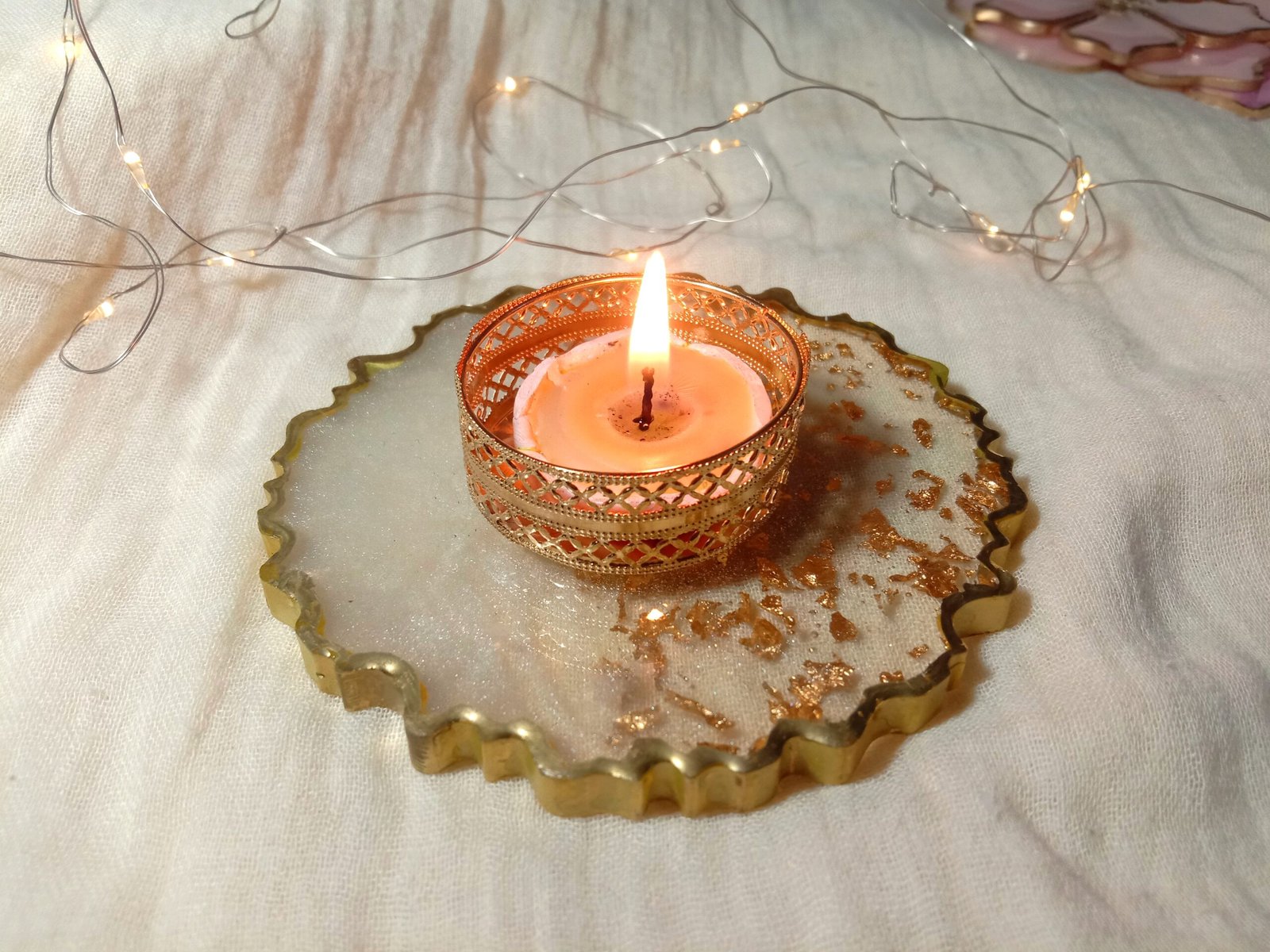 IMG_20251012_055004 Golden Glow Resin Tealight Candle Holder 4 inch - Image 1